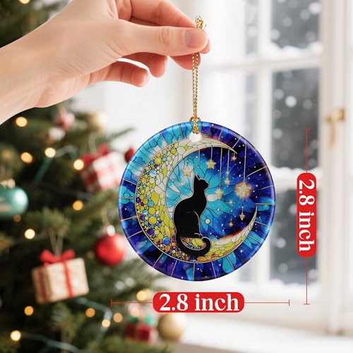 Jocidea Black Cat-moon Christmas Ornament – Ceramic Holiday Decor, Gift Boxed