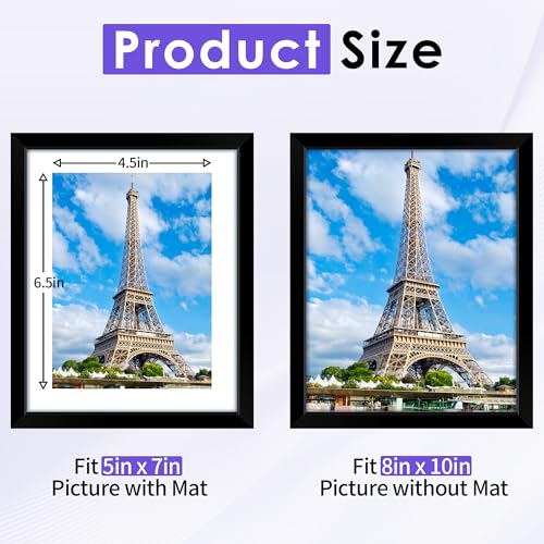 8x10 Black Picture Frames (Set of 4) with Mat for Wall & Tabletop