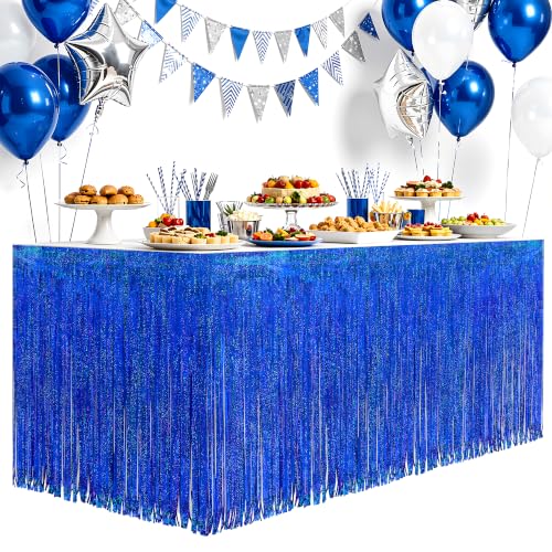 2 Pack Royal Blue Iridescent Fringe Table Skirt 30 x 118 Inch