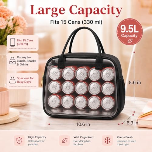 Insulated Lunch Bag for Women - Leakproof Quilted Thermal Lunch Tote (Black)