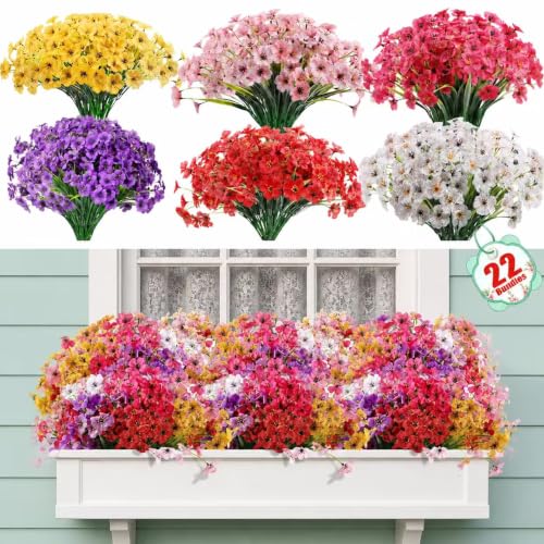 22-Pack UV-Resistant Artificial Outdoor Flowers for Porch & Window Box