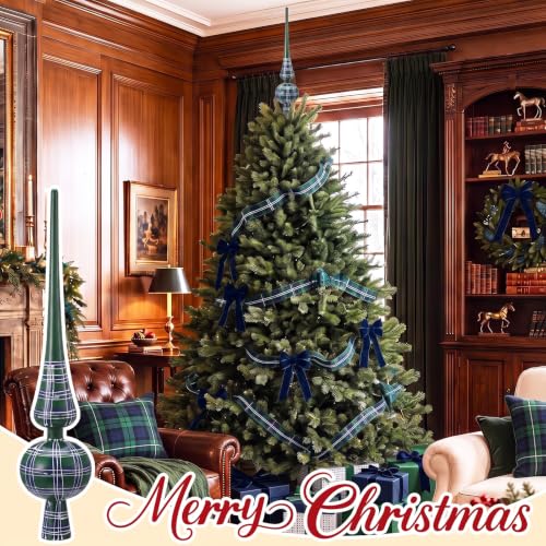 12'' Green Tartan Christmas Tree Topper Double Gourd Finial Ornament - Hand-Painted
