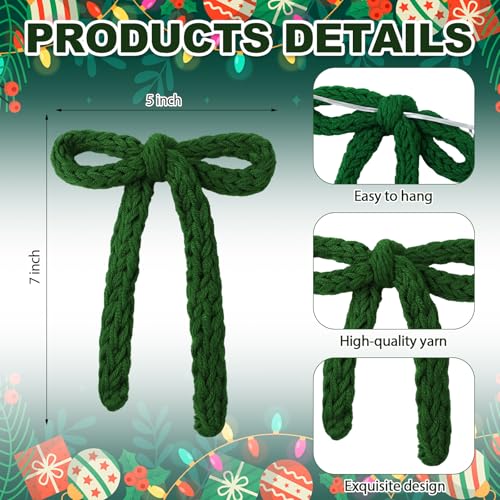 24-Pack Knitted Christmas Bows Ornaments 7in - Red Beige Green, Glitinsel