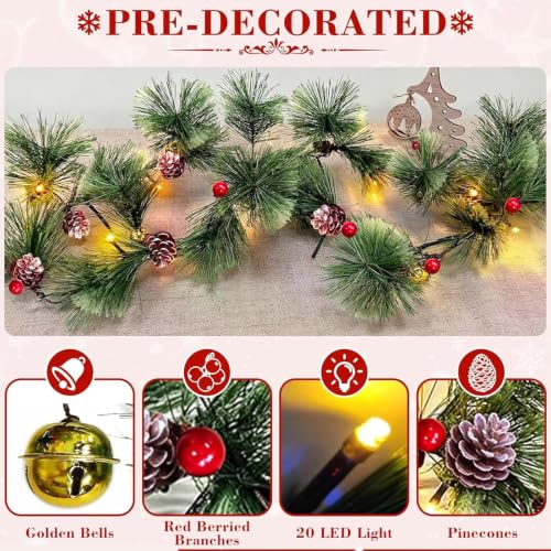 6ft Pre-Lit Smoky Pine Garland with 20 LEDs, Timer Battery Operated