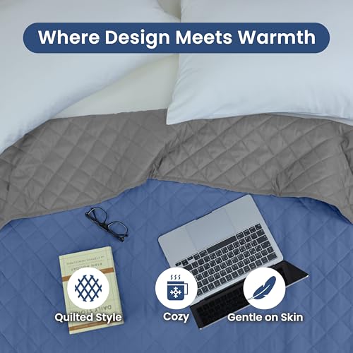 Lightweight Reversible Coverlet for Full Queen Bed - Ceil Blue/Grey