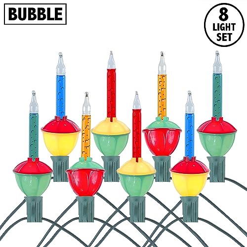 Novelty Lights Traditional Bubble Light Set, 8 ft, 8 Bulbs, Red/Blue/Orange/Green, 5W C7