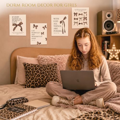 Leopard Bow Wall Art Prints Y2K Bible Verse Posters 10x8 Set of 4