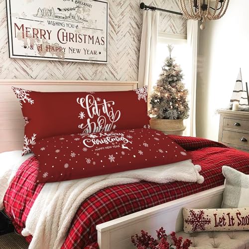 Lanpn 54in x 20in Christmas Lumbar Pillow Covers Set of 2 - Red & Green 20x54 Long Decorative Pillowcases