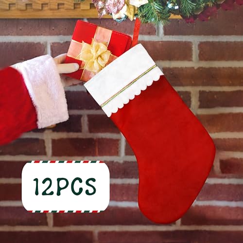 MNKXL 12 Pack Christmas Stockings - Large 19 Inch Red Felt Bulk Set with Gold Trim for Holiday Decor