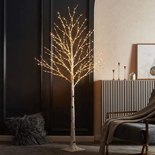 6FT Lighted Birch Tree with 8 Functions Indoor Outdoor Christmas Decor