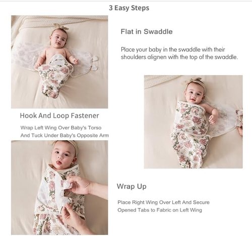 Insular Baby Swaddle Wrap - Adjustable Swaddling Set for Newborns | Soft Cotton Sleep Sack 3 Pack, Floral (0-3 Months)