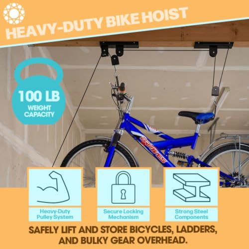 Bicycle Ceiling Hoist 2-Pack 100 lb Capacity Garage Storage Lift