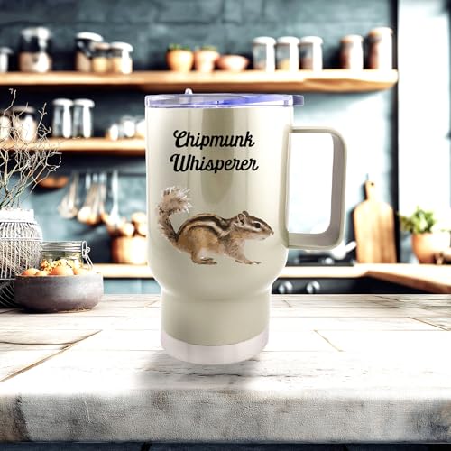 SpreadPassion Chipmunk Travel Mug - Insulated Hot Cold Coffee Tumbler - Funny Gag Gift