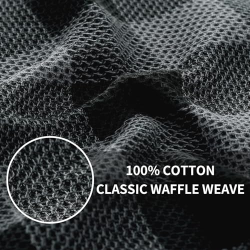8-Piece Cotton Waffle Weave Kitchen Towel and Dishcloth Set - Black & Grey