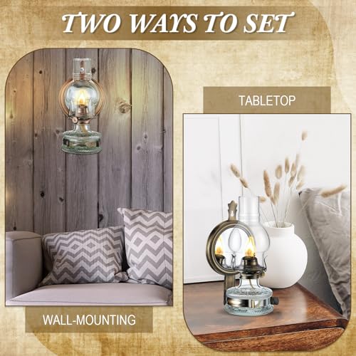 Vintage Wall-Mounted Glass Kerosene Oil Lamps with Wicks - Set of 2