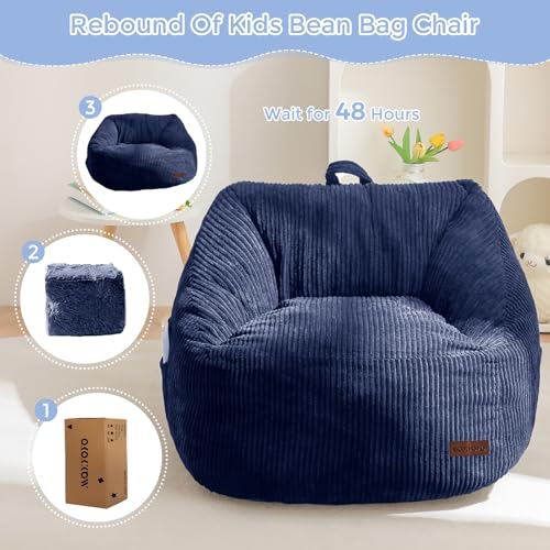 Kids Bean Bag Chair - Soft Foam Toddler Sofa for Gaming and Reading, Navy