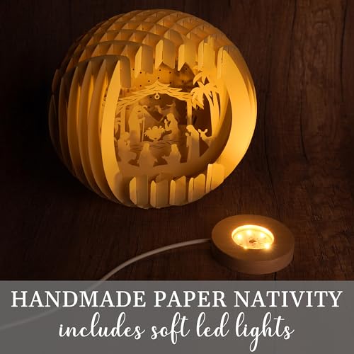 Handcrafted LED Lighted Paper Nativity Scene Tabletop Decor