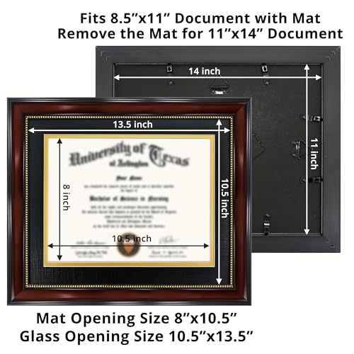 8.5x11 Diploma Frame with Double Mat - Mahogany & Gold Document Frame