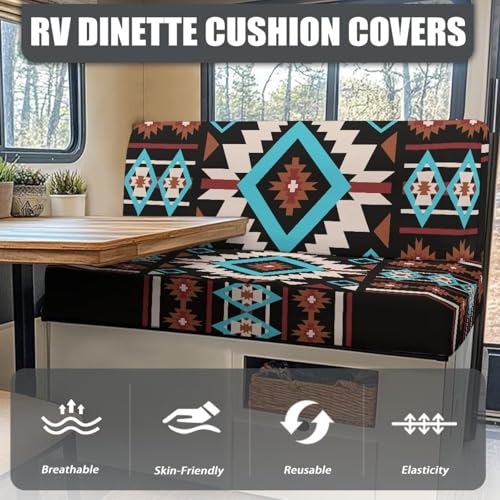 RV Dinette Cushion Covers Set - Soft Stretch Aztec Design, Washable
