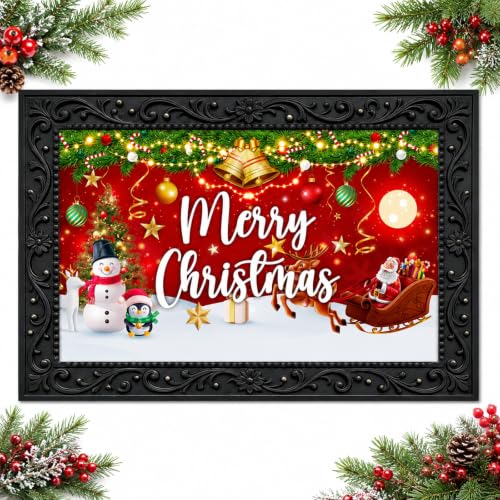 Merry Christmas Door Mat Inserts - Red Holiday Welcome 18 x 30 in