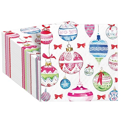 100 Pcs Christmas Napkins 12.5x12.5cm Vintage Hanging Ball Pattern 2-Ply ojustbeok