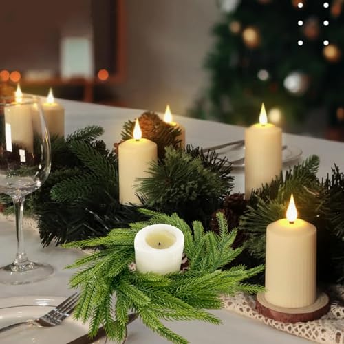 Norfolk Pine Artificial Christmas Candle Ring Wreaths - 2 Pack Holiday Decor