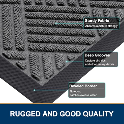 Non-Slip Front Door Mat - 29.5x17 Inch Heavy Duty Rubber Entrance Floor Mat