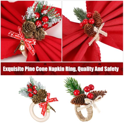 Geiserailie 12 Pcs Christmas Pine Cone Napkin Ring Holders, Red & White