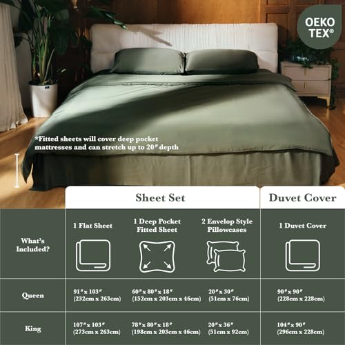 Bamboo Viscose Duvet Cover - Soft, Breathable, King Size, Olive Green