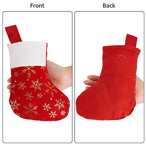 24 Pack Red Flannel Christmas Stockings with Gold Snowflakes (8.2")