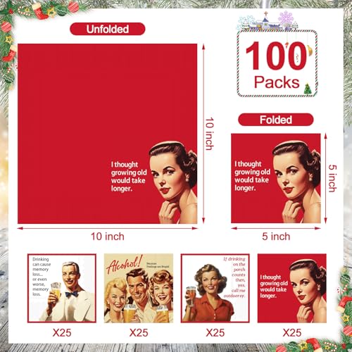 Watersay Vintage Red 100 Pcs Funny Cocktail Napkins for Adults Party