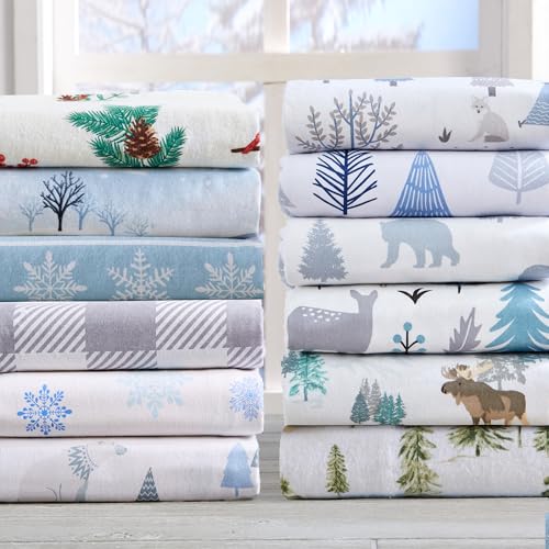 Market & Place Alpine Collection 100% Turkish Cotton Flannel Sheet Set (Full) with Cardinal & Pine – 4-Piece Deep Pocket