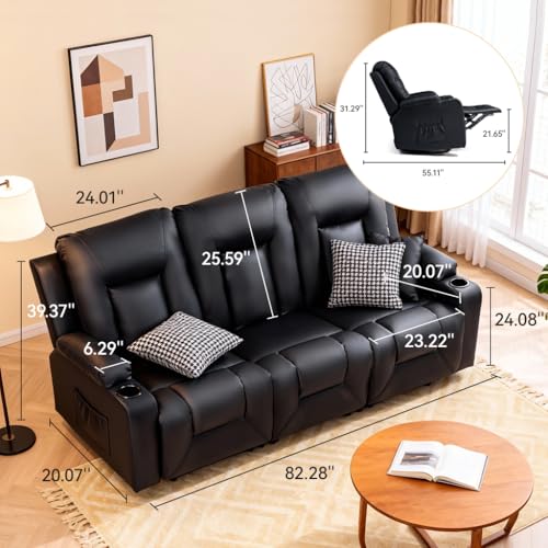 3-Piece Faux Leather Reclining Sofa Set with Cup Holders and Storage