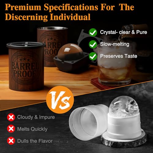 Wood Grain Whiskey Smoker Kit with Torch, 2 Clear Ice Ball Molds & Glasses