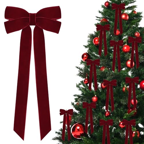 12-Pack Burgundy Velvet Christmas Ribbon Bows for Wreaths & Trees (5x10 in)