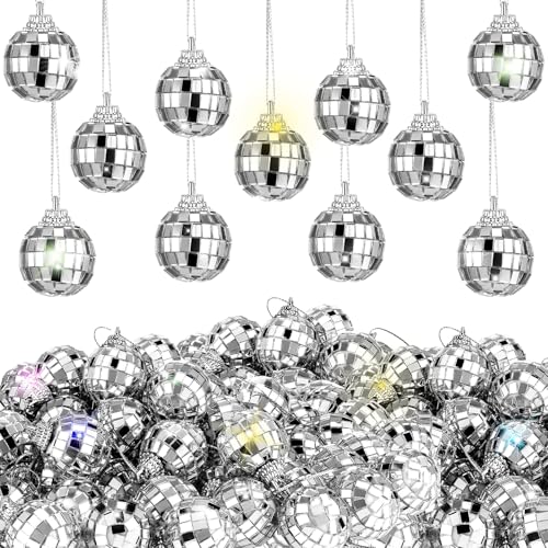 Lenwen 2 Inch Disco Balls – 100 Pcs Silver Mirror Hanging Ornaments