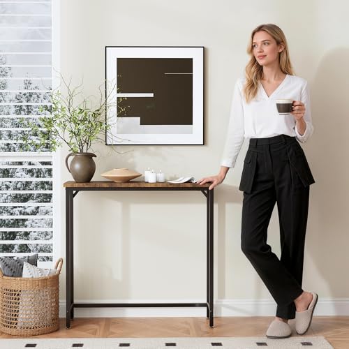 Narrow Industrial Console Table, Rustic Brown Hallway Sofa Side Table