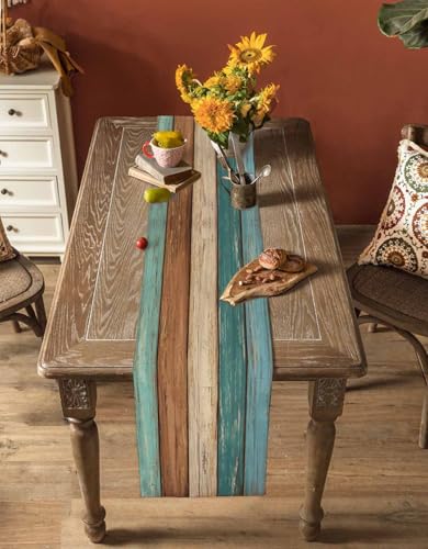 Retro Table Runner 13x70in Burlap Linen, Rustic Rectangle Placemats for Dining
