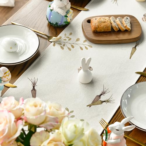 Easter Table Runner 13 x 90 Inches Bunny Rabbit Holiday Decor Beige