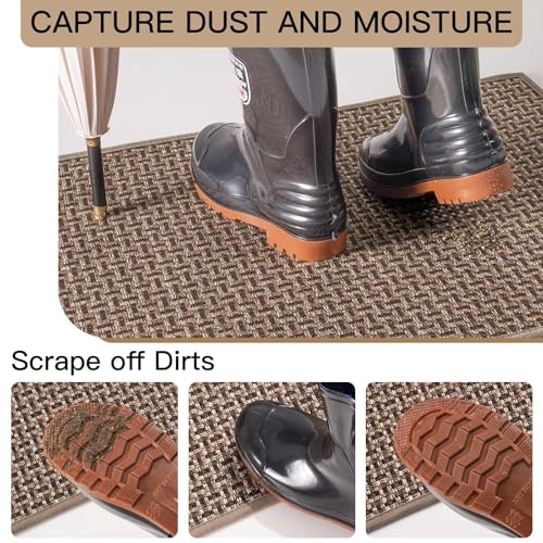 Indoor Front Door Mat, 24"x35" Non-Slip Washable Entryway Rug, Brown