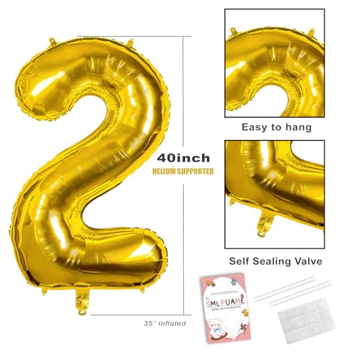 40-Inch Gold Number 2 Balloon - Self-Inflating Birthday Decoration