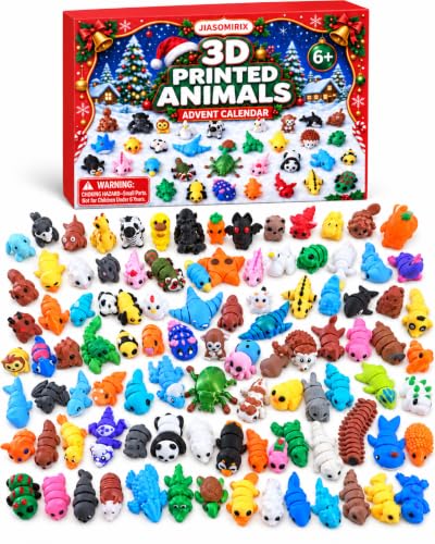 Christmas Advent Calendar with 100 3D Printed Animal Fidget Toys for Kids