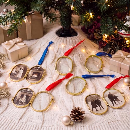 Qunclay 8 Pack Christmas Oval Photo Frame Ornaments 2.68 Inch Gold Decorative Decor