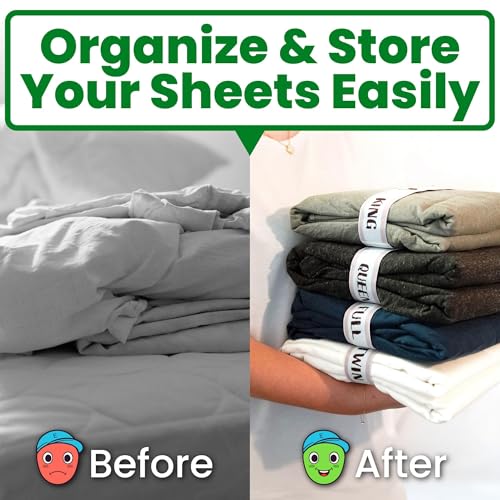 Elastic Bed Sheet Organizer Bands - Linen Closet Storage Labels, King 4-Pack