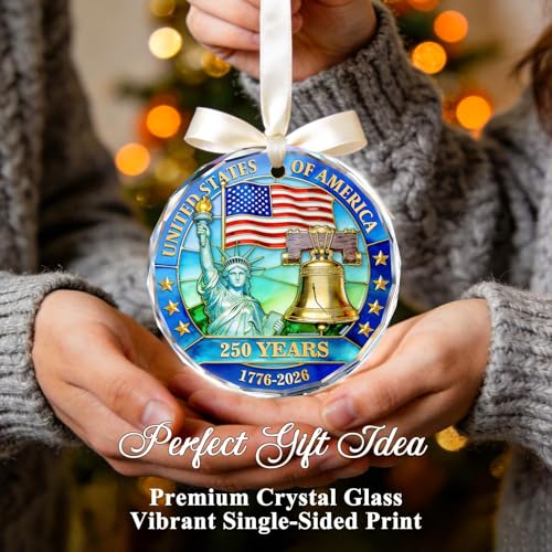 Blue Liberty Heritage 250th USA Anniversary Crystal Glass Ornament 2026