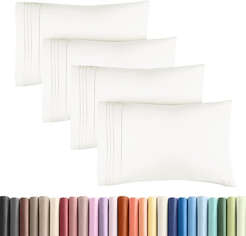 King Standard Pillow Cases Set of 4 - Soft Hotel Quality Covers - Comfy & Machine Washable - Antique White
