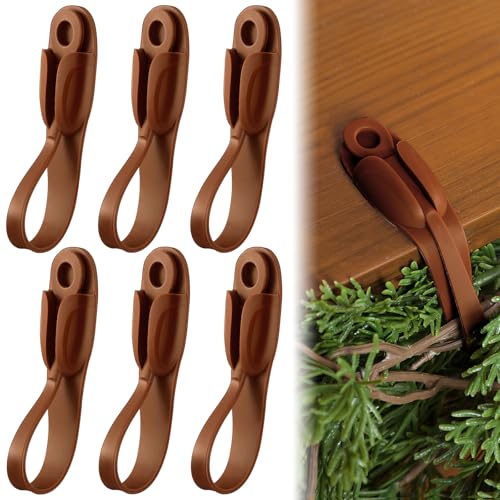 No-Drill Silicone Garland Hangers & Wreath Ties for Mantel (6 Pack, Brown)