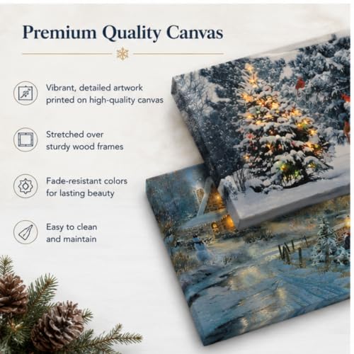 Lighted 2-Piece Christmas Wall Art Set – LED Cottage Village Prints, Snowman & Cardinals