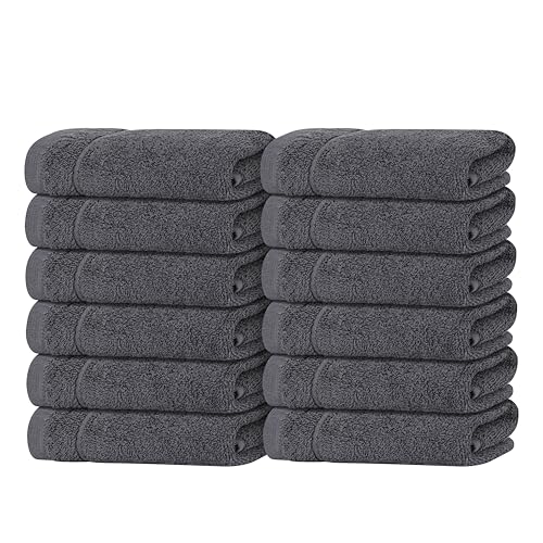 Tens Towels 12 Pack Washcloths Set 12x12 Inches Dark Grey – Soft Cotton, Eco-Friendly
