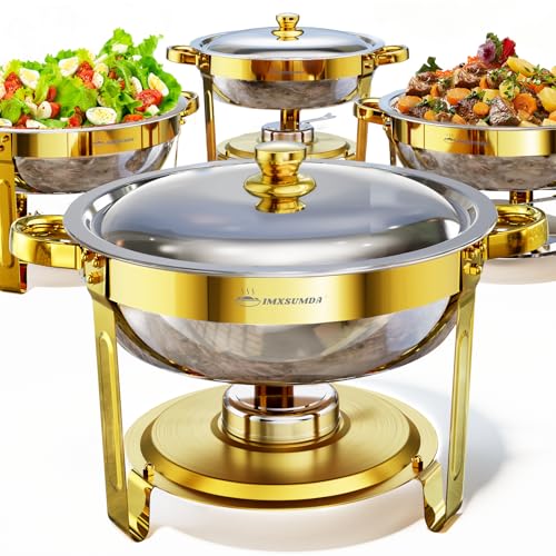 IMXSUMDA Gold Metal Lid 4 Pack 5QT Buffet Chafing Dishes Food Warmers